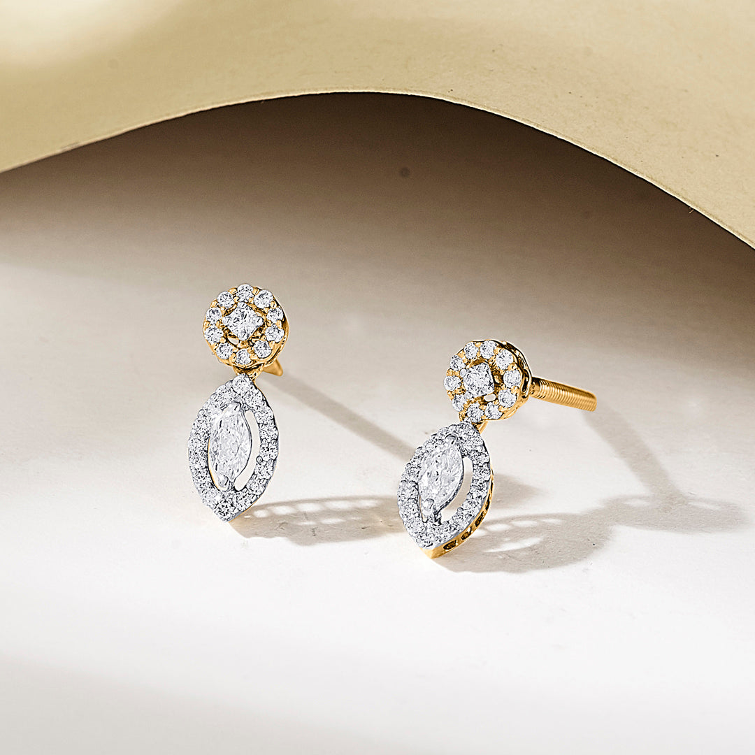 Elliptical Drop Gold Stud Diamond Earring for Women