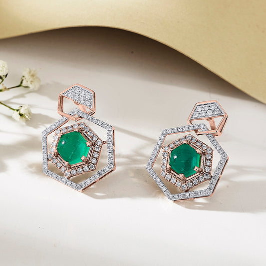 Hexa Royal Rose Gold Stud Diamond Earring For Woman