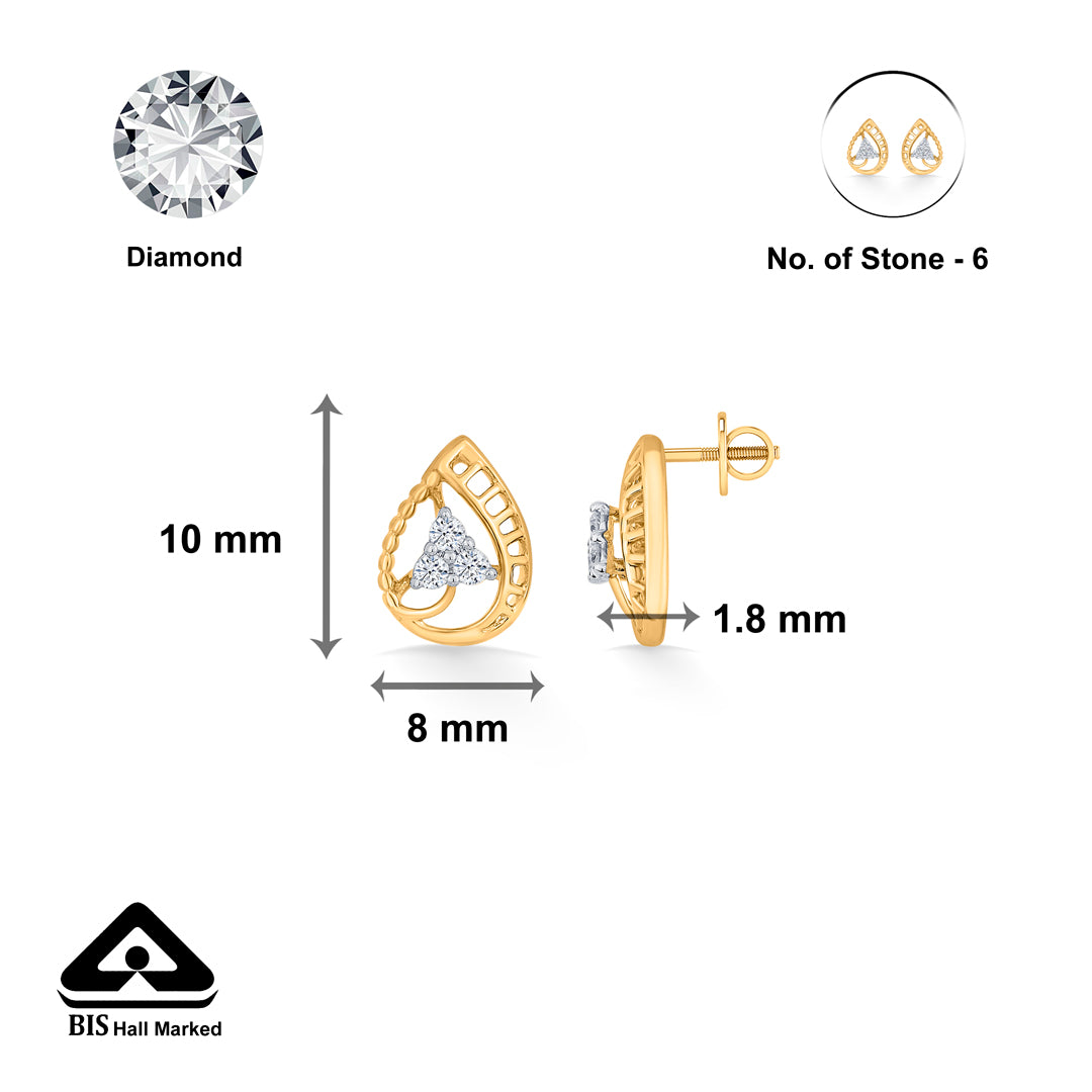 teara glow gold stud diamond earring