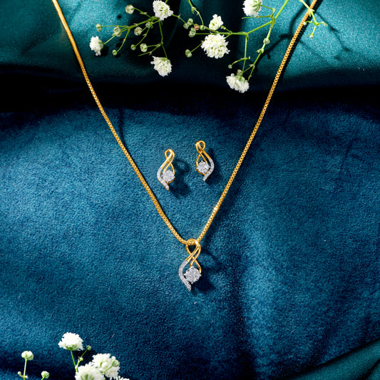 Serene Swirl Gold & Diamond Pendant Set For Women