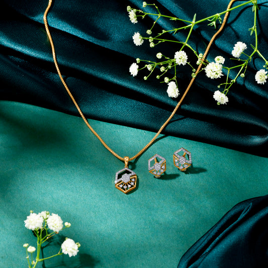 Hexa Spark Gold & Diamond Pendant Set For Women