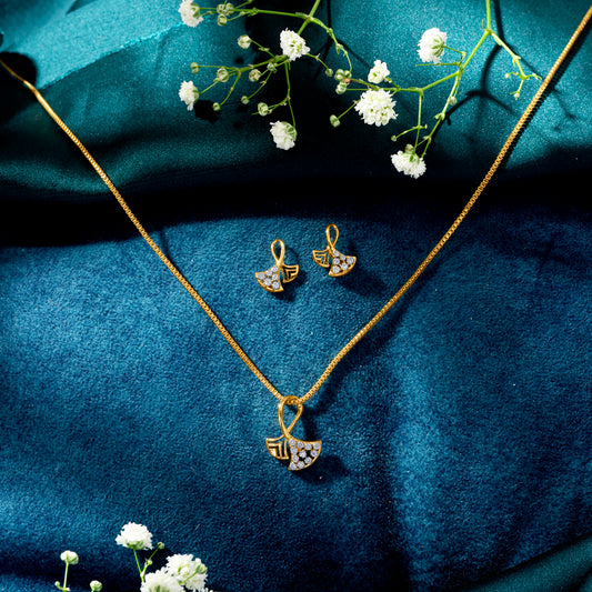 Aurora Ripple Gold & Diamond Pendant Set For Women