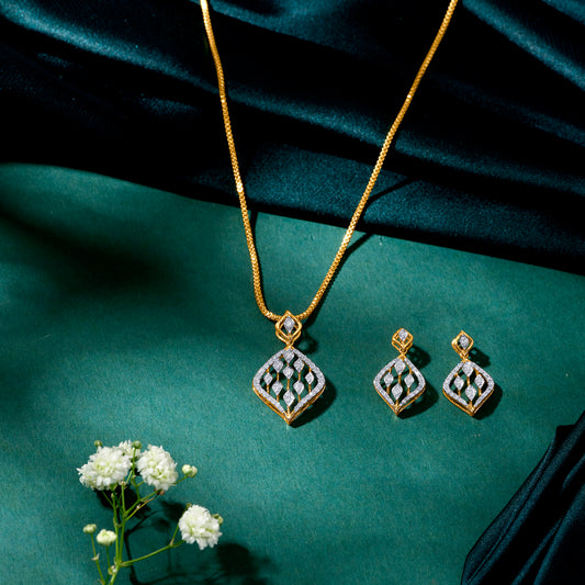 Dazzle Net Gold & Diamond Pendant set Pendant For Women