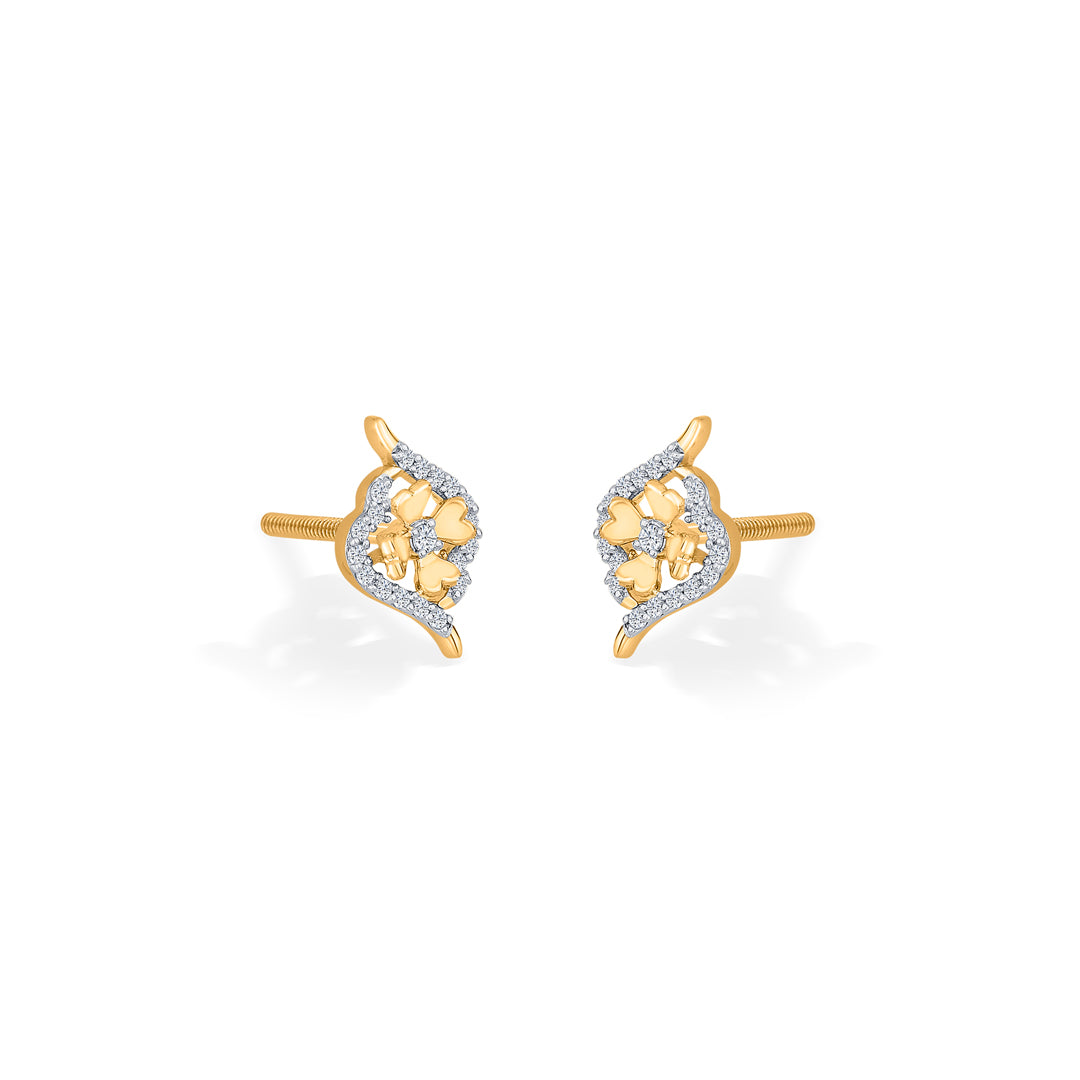 floral flicker gold & diamond stud earring for woman