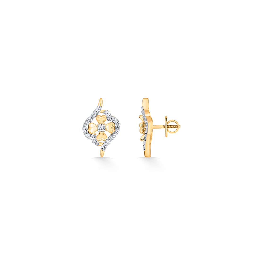 floral flicker gold & diamond stud earring for woman