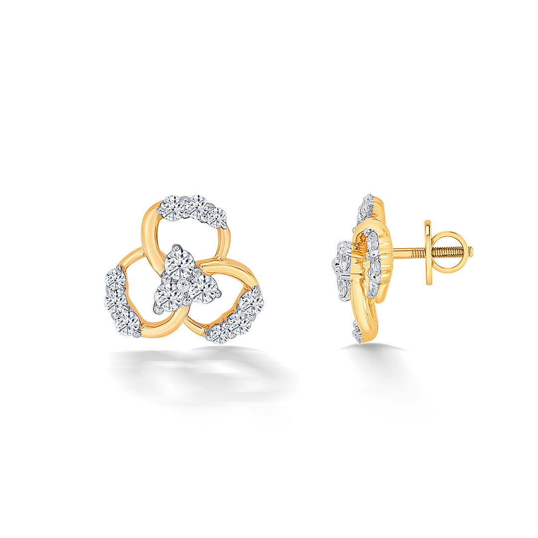 garden yellow gold & diamond stud earring for women