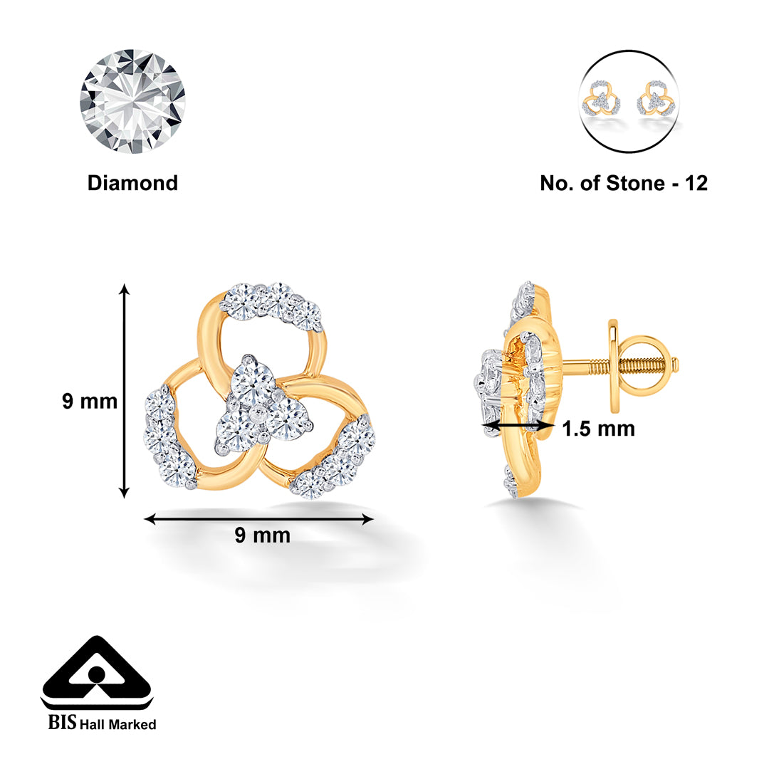 garden yellow gold & diamond stud earring for women