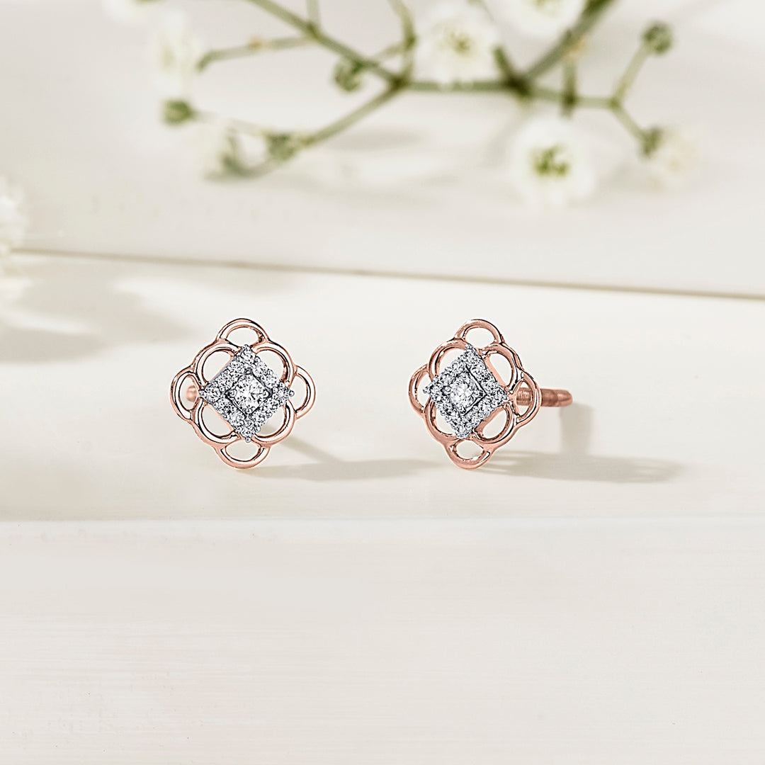 Square Statement Gold & Diamond Stud Earring For Women