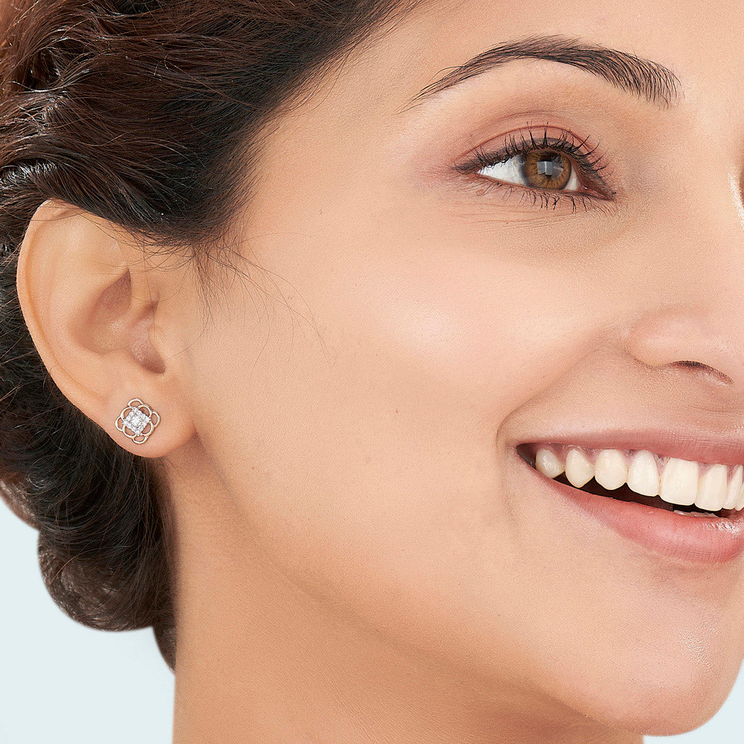 Square Statement Gold & Diamond Stud Earring For Women
