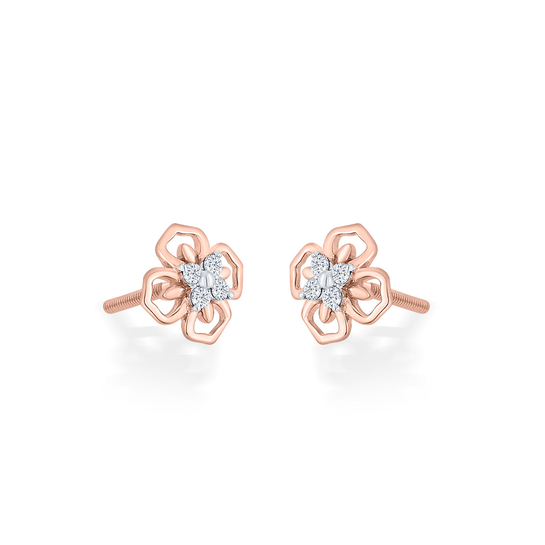 petal prism rose gold stud diamond earring for woman