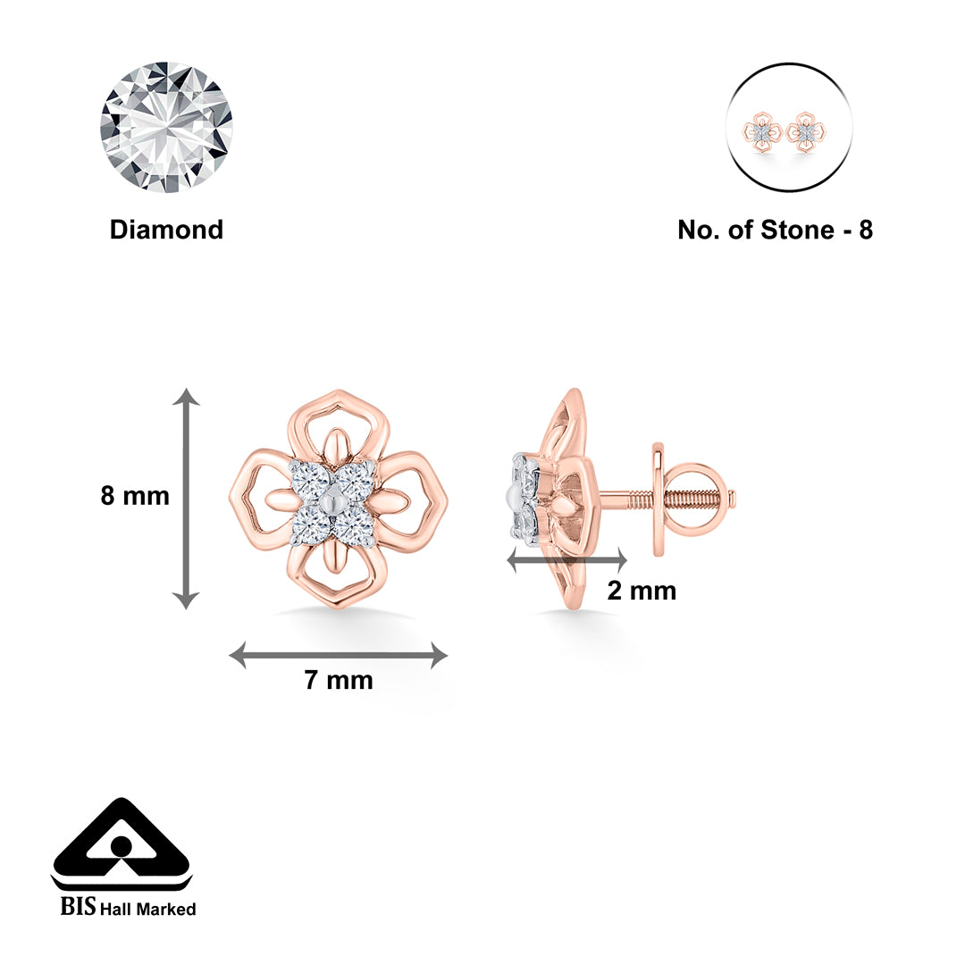 petal prism rose gold stud diamond earring for woman