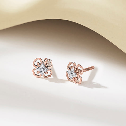 Petal Prism Rose Gold Stud Diamond Earring For Women