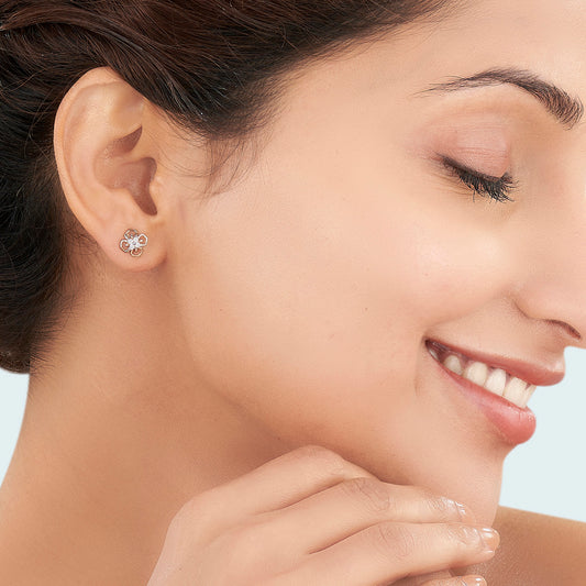 Petal Prism Rose Gold Stud Diamond Earring For Woman