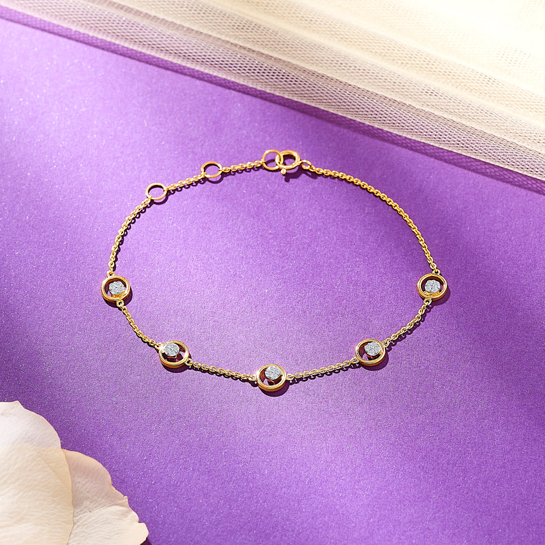 Encircled Yellow Gold & Diamond Flexible Ladies Bracelet