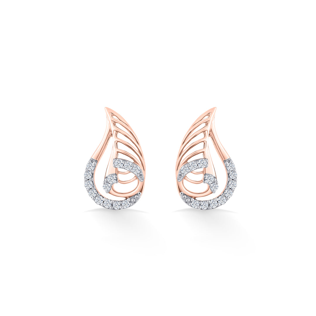 lustrous fern rose gold stud diamond earring for women