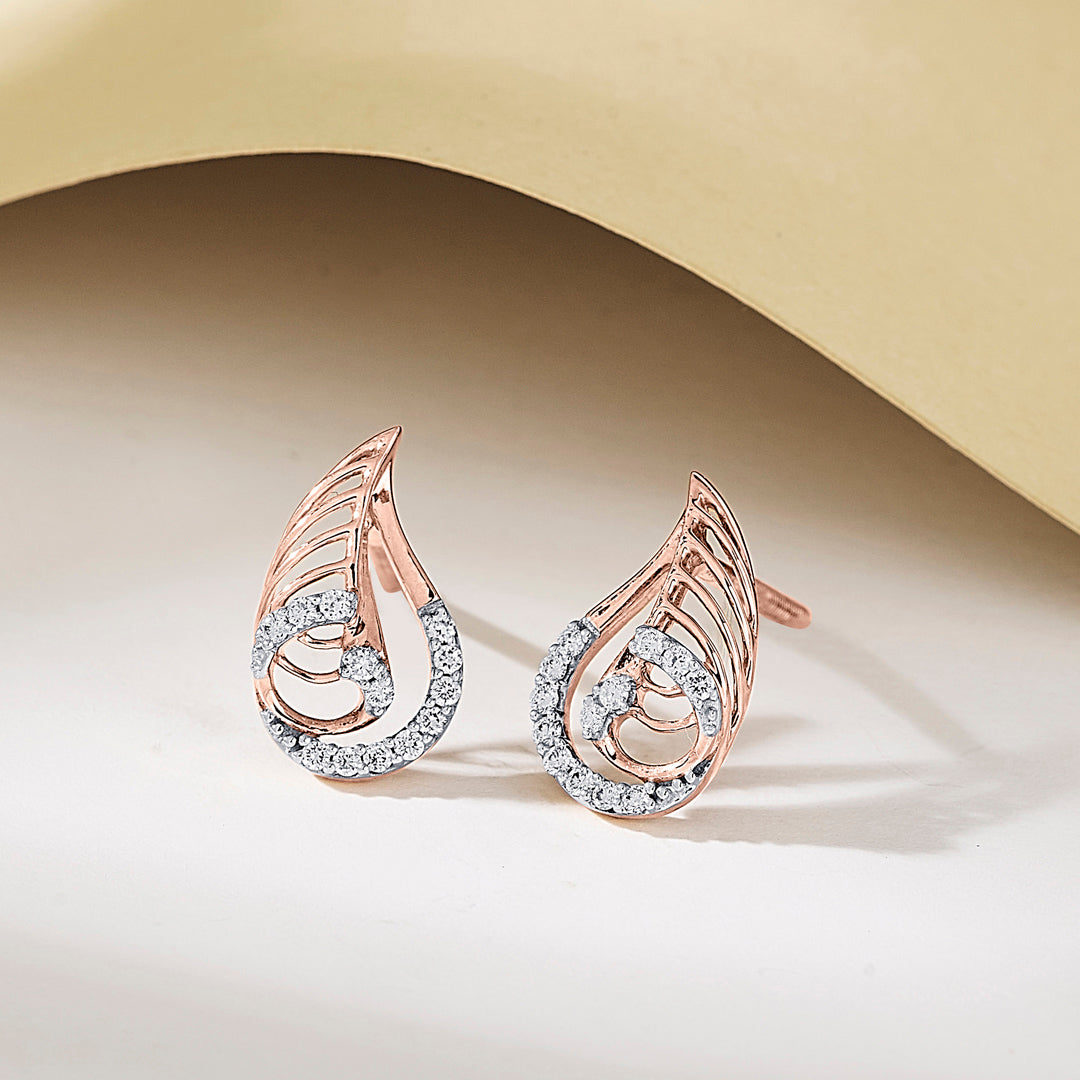 Lustrous Fern Rose Gold Stud Diamond Earring For Women