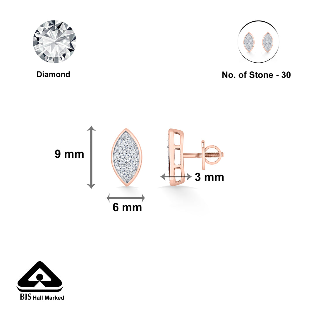 marquise glow rose gold stud diamond earring for woman