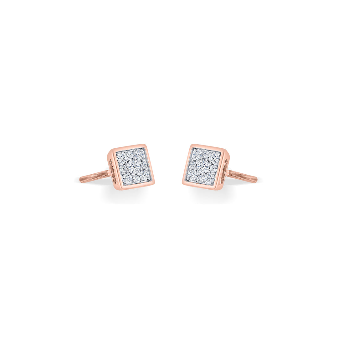 crystal block gold & diamond stud earring for woman
