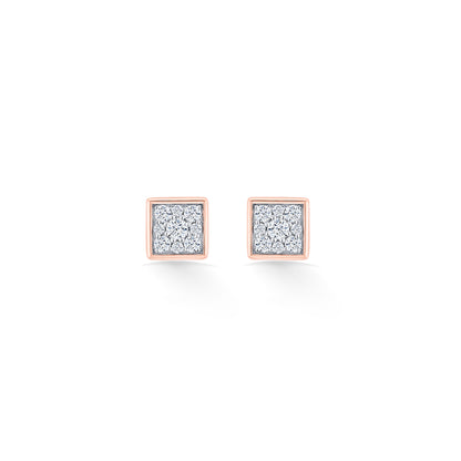 Crystal Block Gold & Diamond Stud Earring For Women