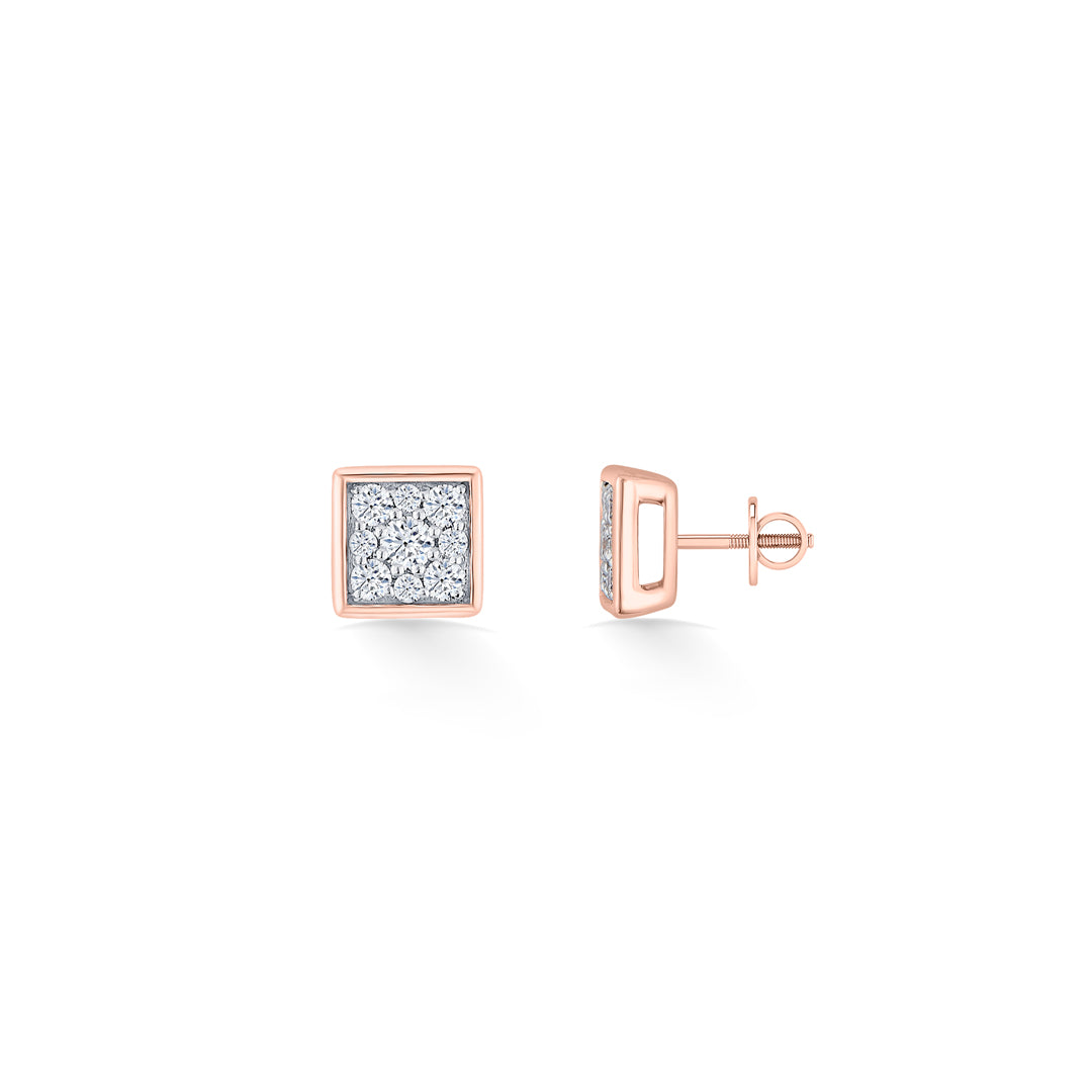crystal block gold & diamond stud earring for woman