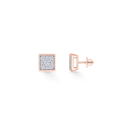 Crystal Block Gold & Diamond Stud Earring For Woman