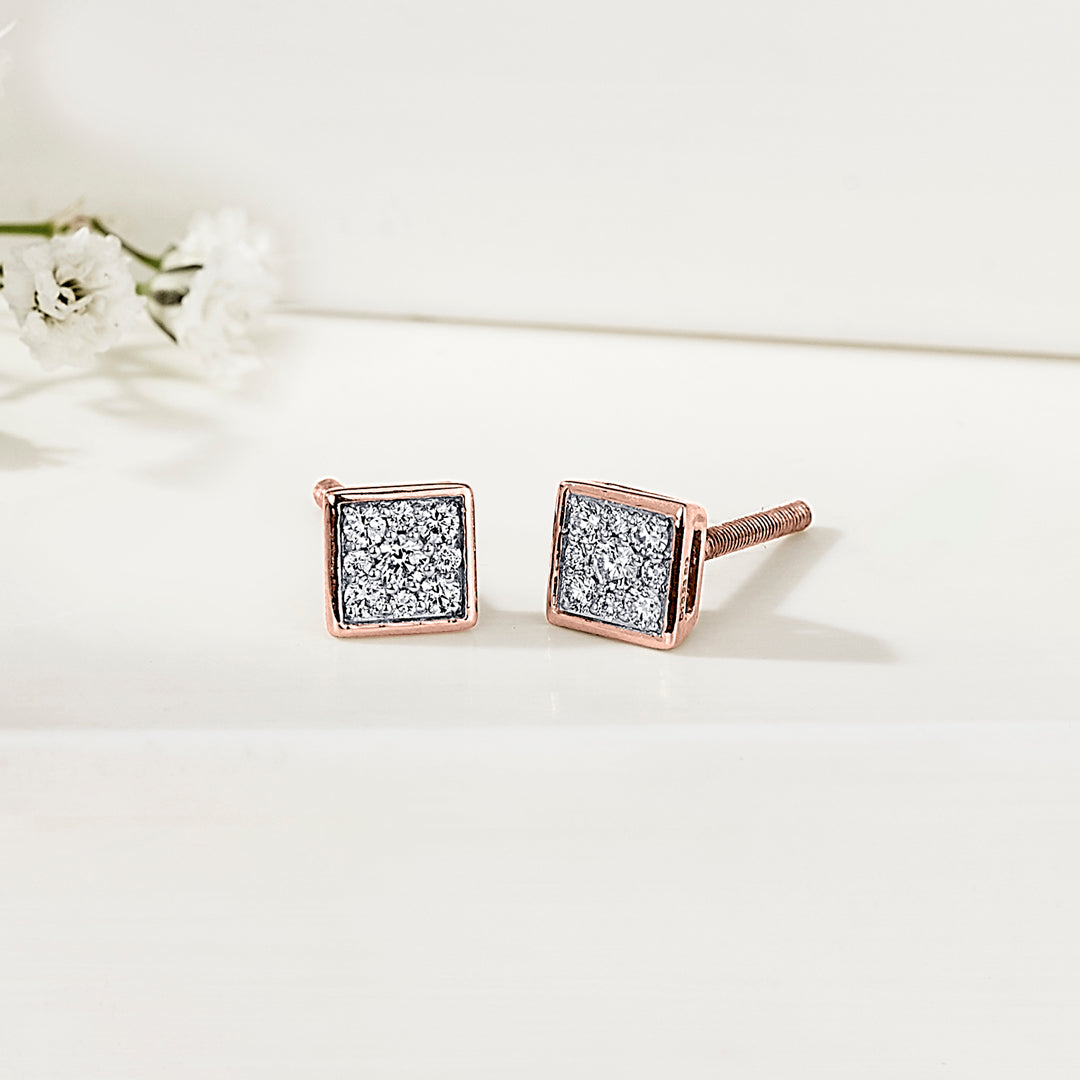 Crystal Block Gold & Diamond Stud Earring For Women