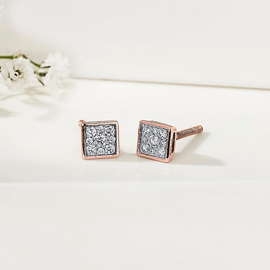 Crystal Block Gold & Diamond Stud Earring For Women