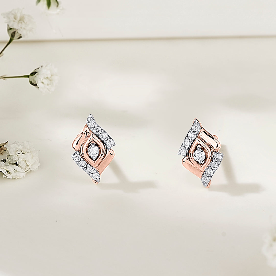 Glow Flare Rose Gold Stud Diamond Earring For Women