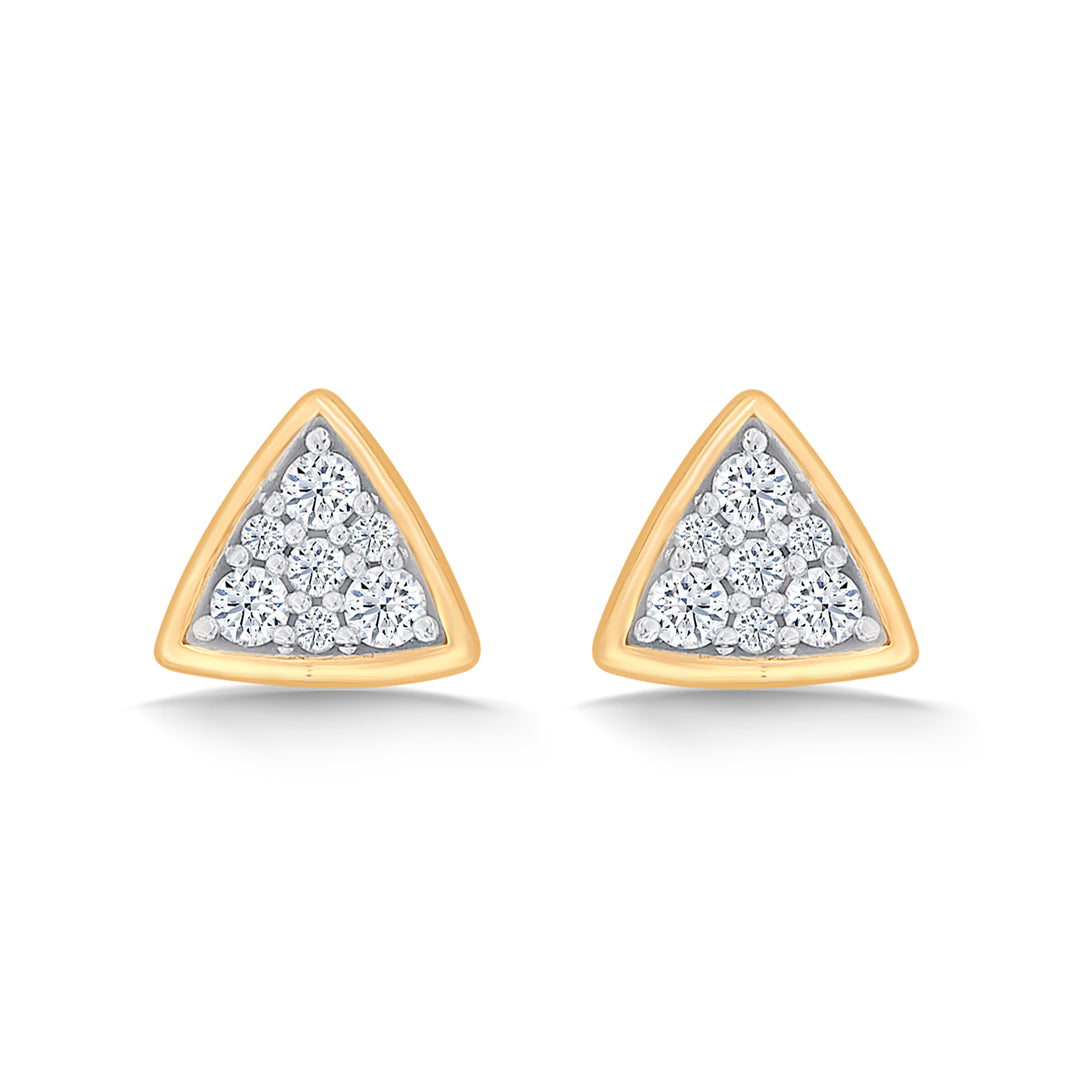 Tri-Artistry Yellow Gold & Diamond Stud Earring For Women