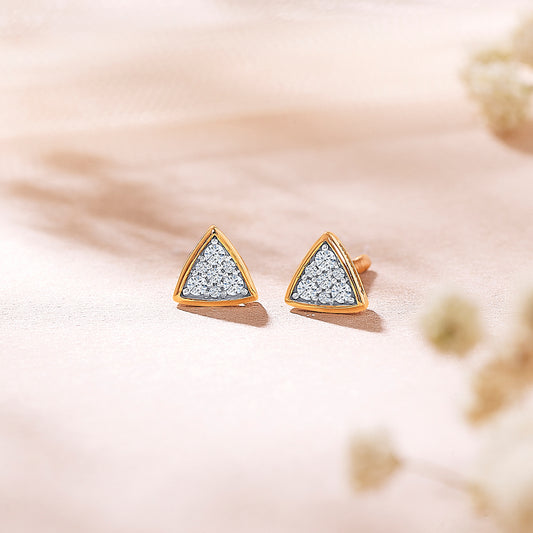 Tri-Artistry Yellow Gold & Diamond Stud Earring For Women