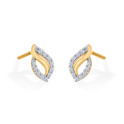 Glint Vine Yellow Gold Stud Diamond Earring For Woman