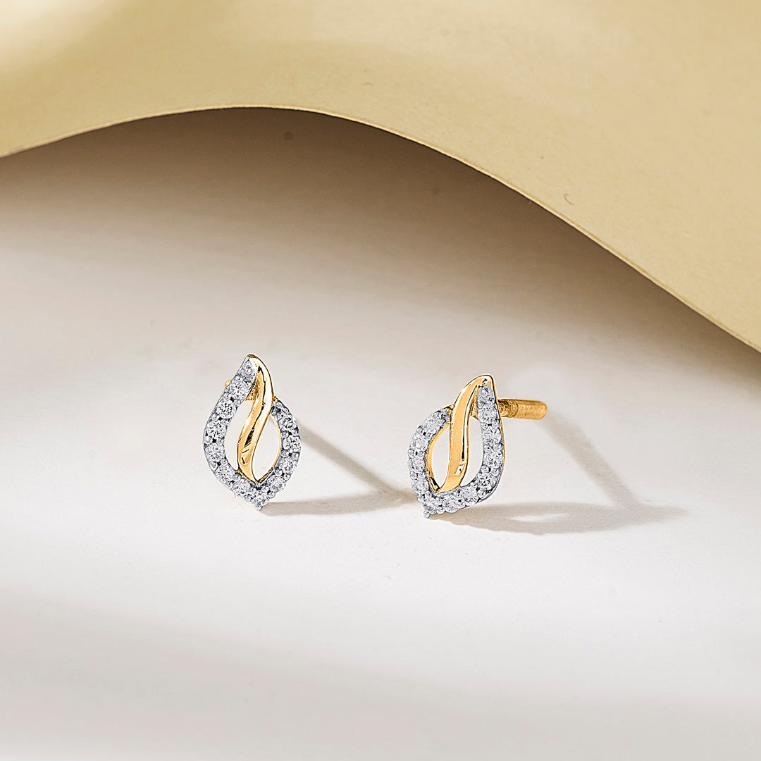 Glint Vine Yellow Gold Stud Diamond Earring For Women