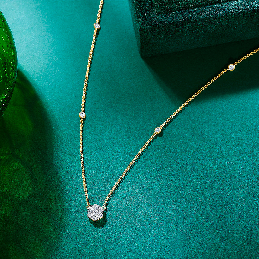 dainty yellow gold & diamond modern necklace