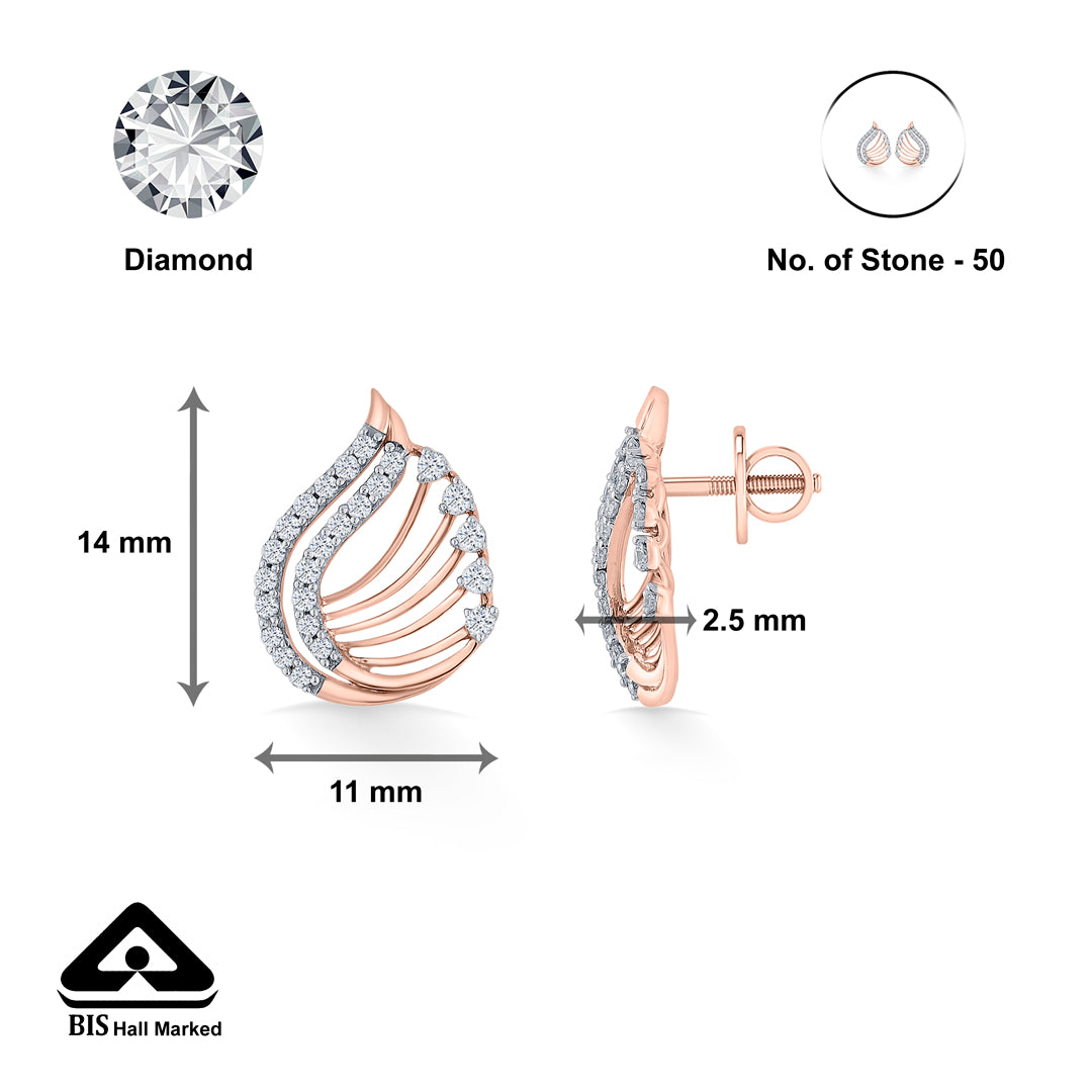 radiant petiole rose gold stud diamond earring for woman