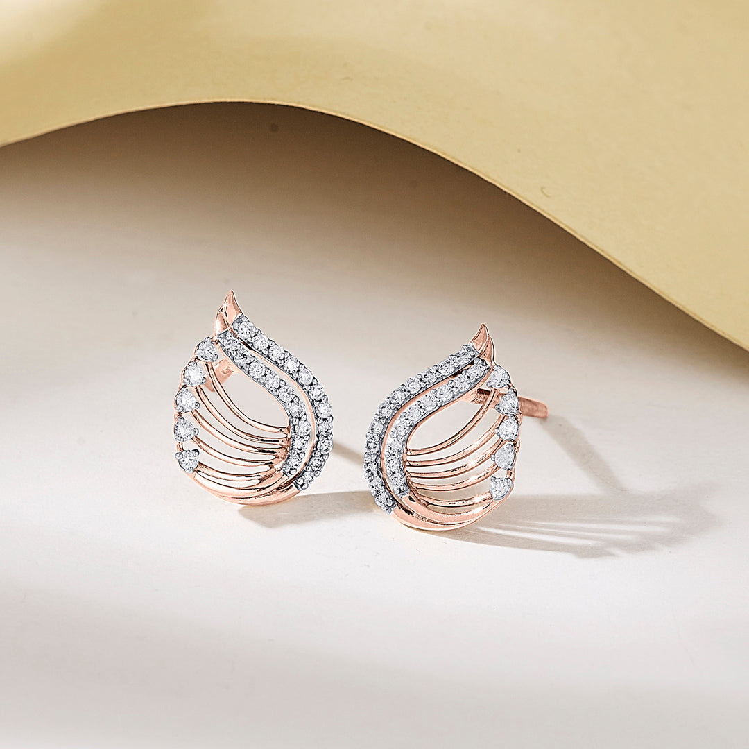 Radiant Petiole Rose Gold Stud Diamond Earring For Women