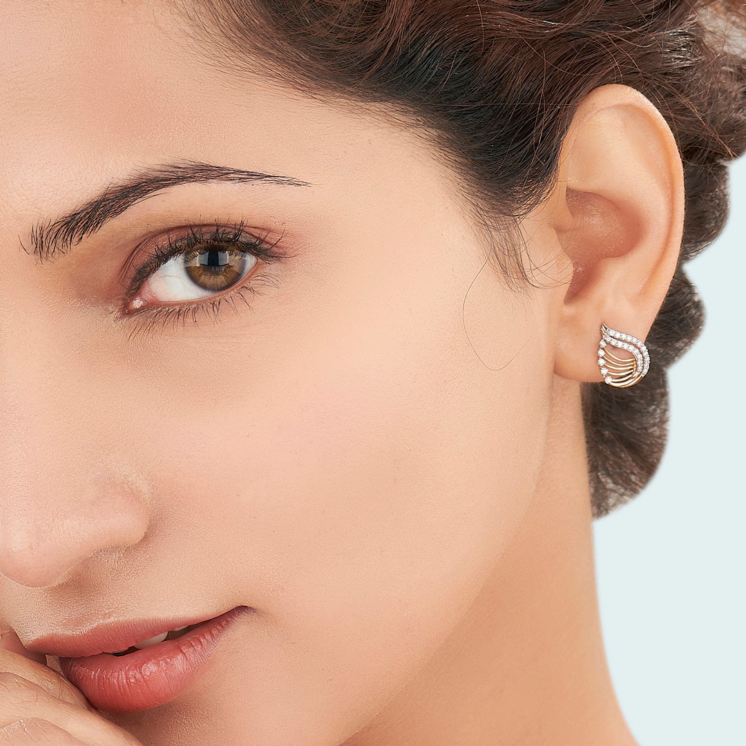 Radiant Petiole Rose Gold Stud Diamond Earring For Women