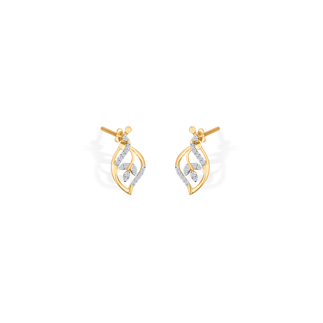 blossom vine yellow gold stud diamond earring for woman