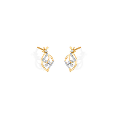 Blossom Vine Yellow Gold Stud Diamond Earring For Woman