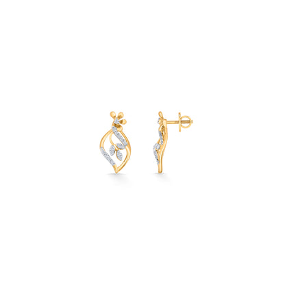 Blossom Vine Yellow Gold Stud Diamond Earring For Woman