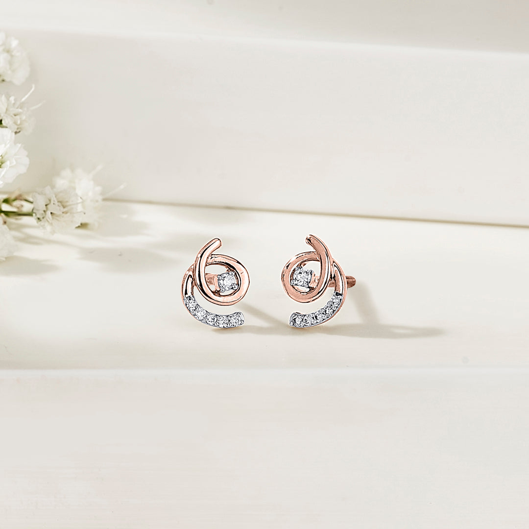 Radiant Whirl Rose Gold Stud Diamond Earring For Women