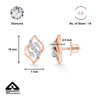 Charm Flick Rose Gold Stud Diamond Earring For Woman