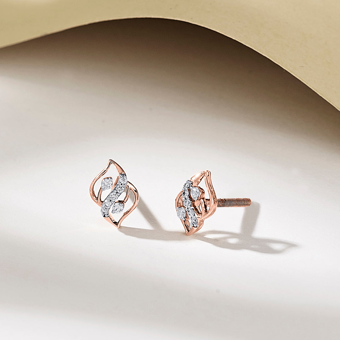 Charm Flick Rose Gold Stud Diamond Earring For Women