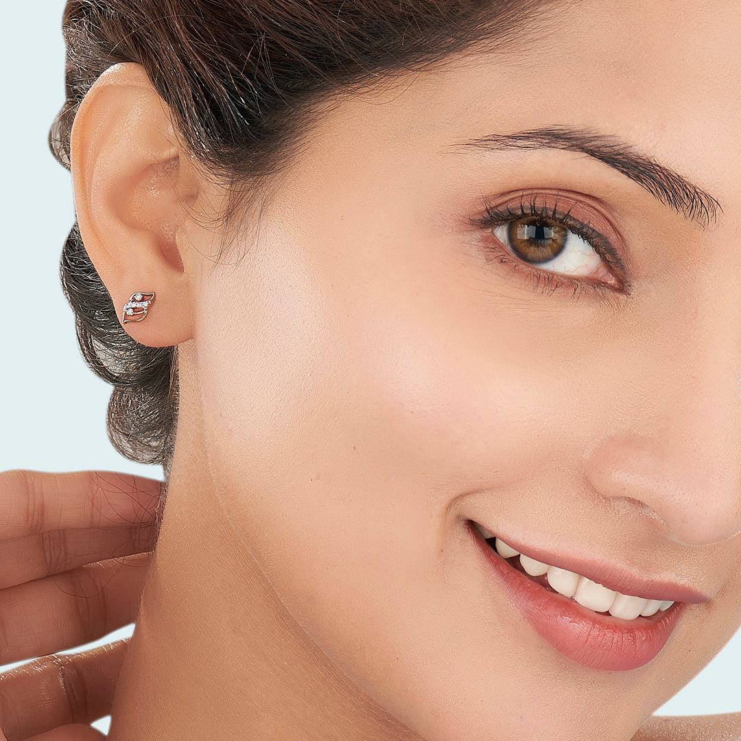 Charm Flick Rose Gold Stud Diamond Earring For Women