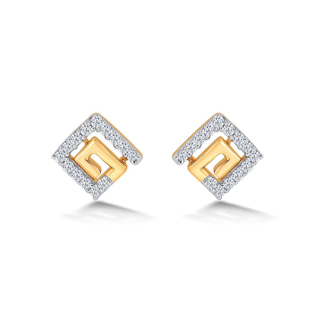 Puzzling Yellow Gold & Diamond Stud Earring For Women