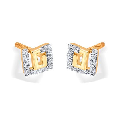 Puzzling Yellow Gold & Diamond Stud Earring For Women