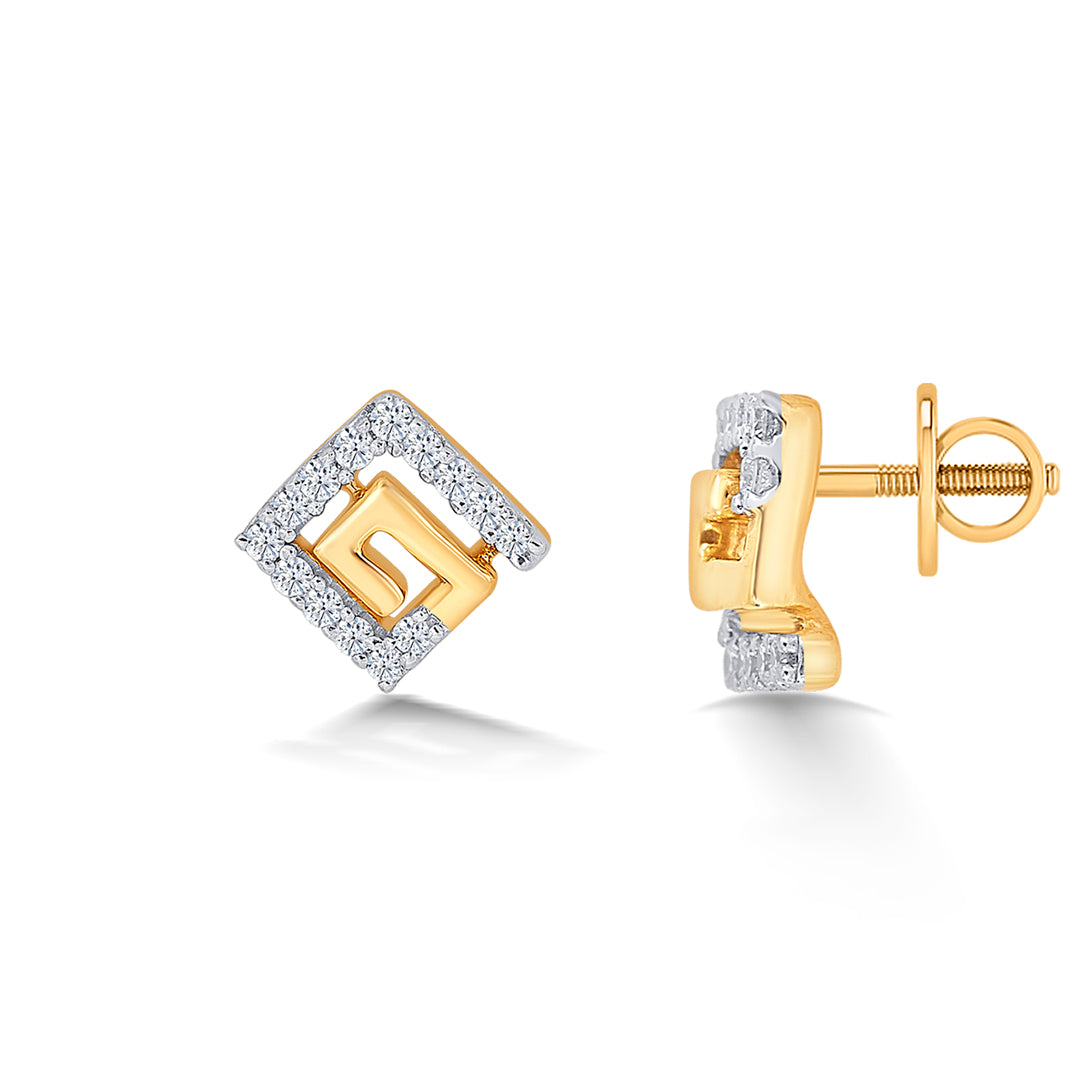 puzzling yellow gold & diamond stud earring for women