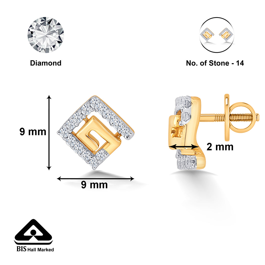 puzzling yellow gold & diamond stud earring for women