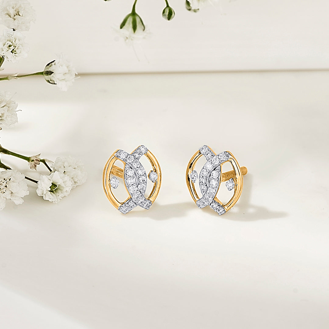 Eternal Sight Yellow Gold Stud Diamond Earring For Women