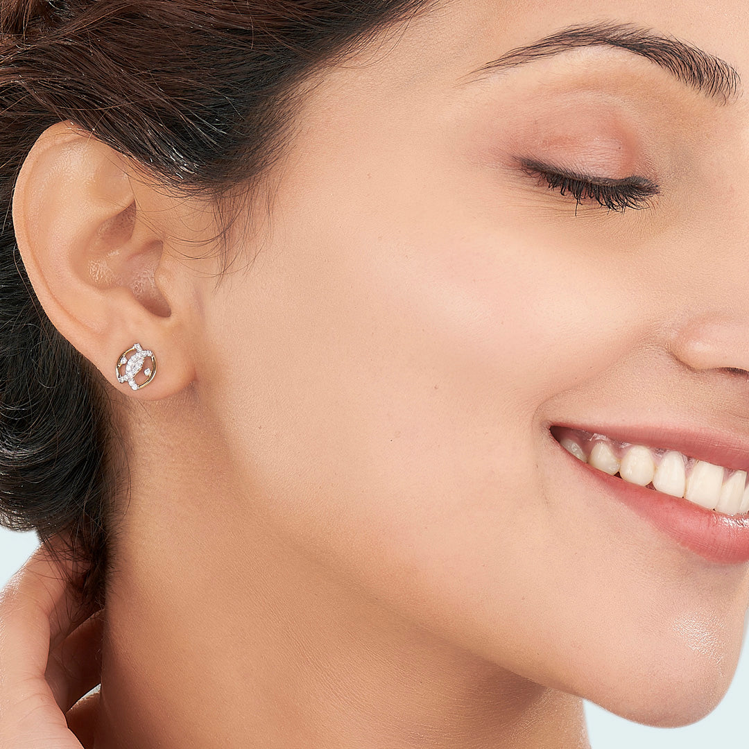 Eternal Sight Yellow Gold Stud Diamond Earring For Women