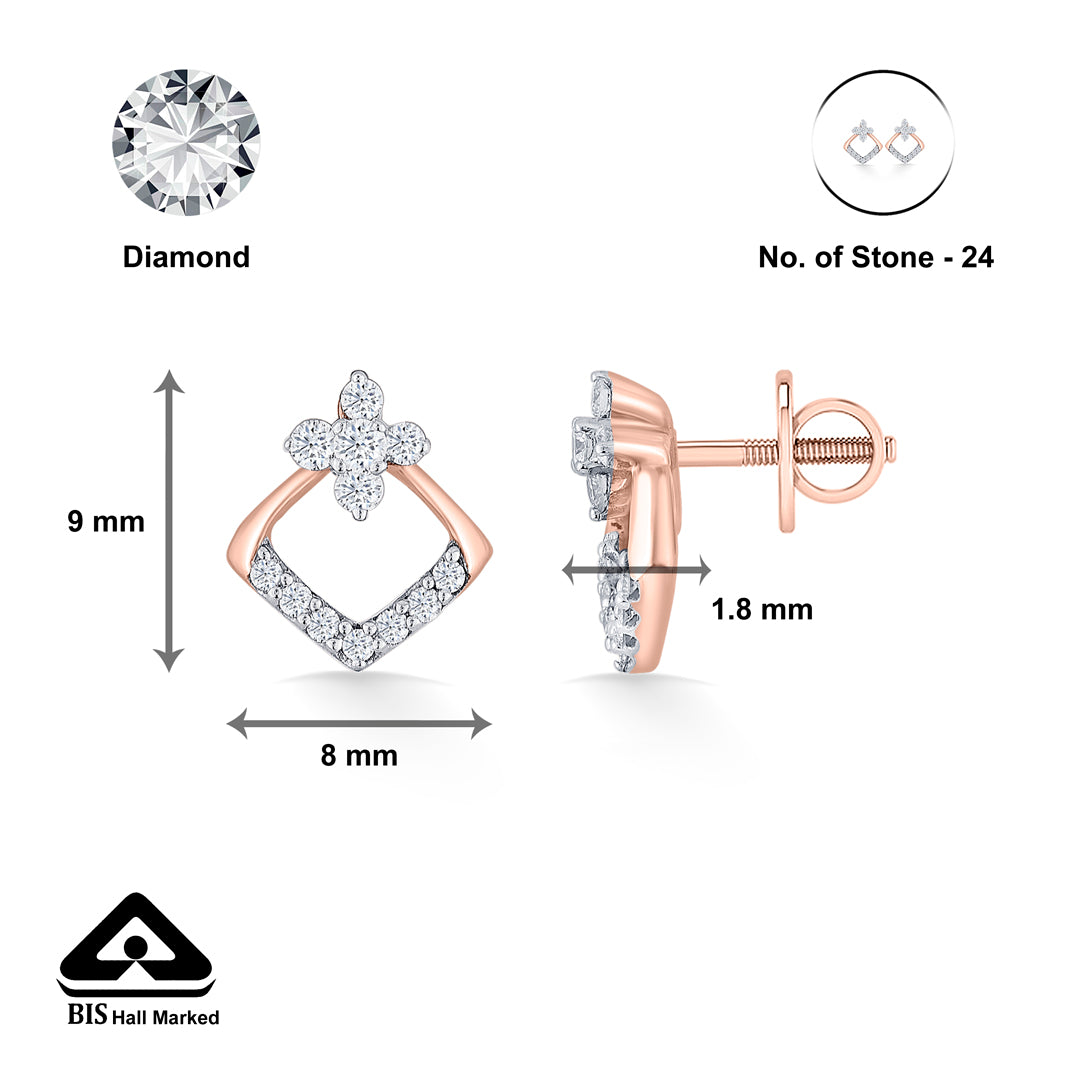aurora crest rose gold stud diamond earring for woman
